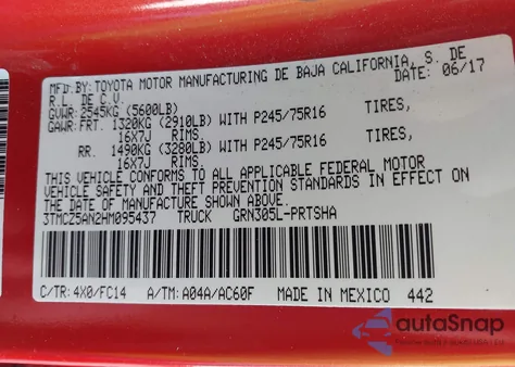 2017 Toyota Tacoma Sr5 V6 z USA, uszkodzony, nr VIN 3TMCZ5AN2HM095437